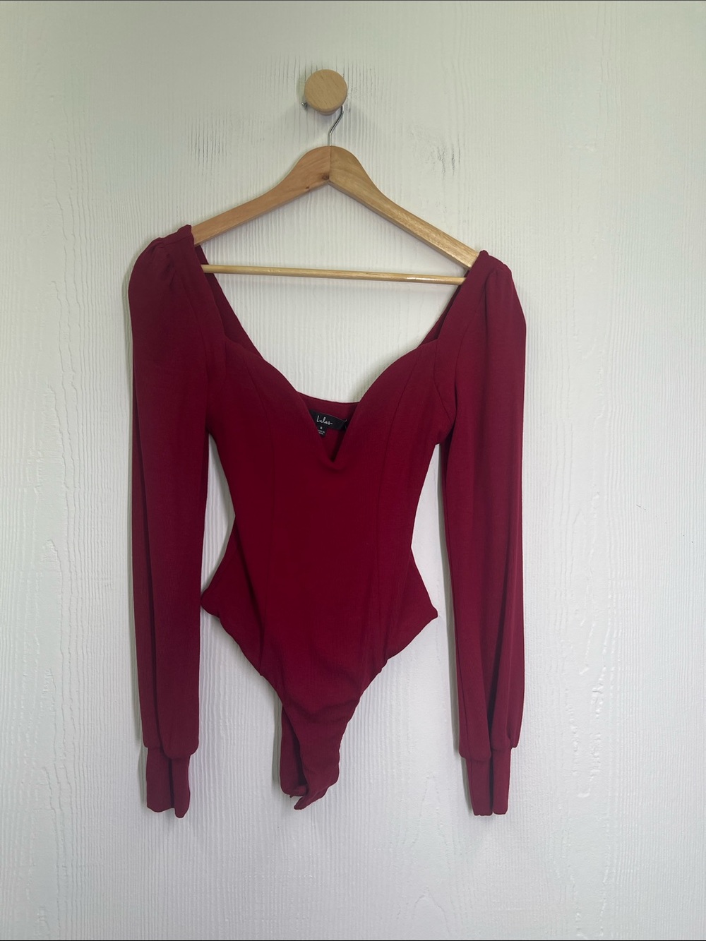 Lulus - NWT Flirt For Fun Wine Red Long Sleeve Ribbed Bodysuit Size Small - Picture 7 of 11
